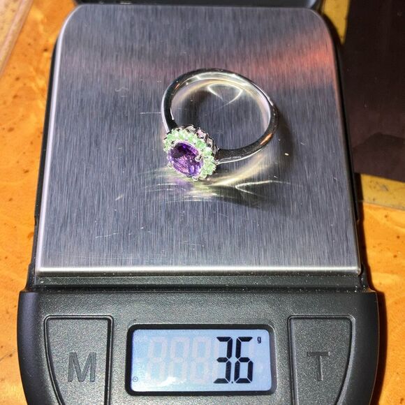 Moroccan Amethyst Tsavorite Garnet Sterling Silver Halo Ring Size 10 - Picture 8 of 8